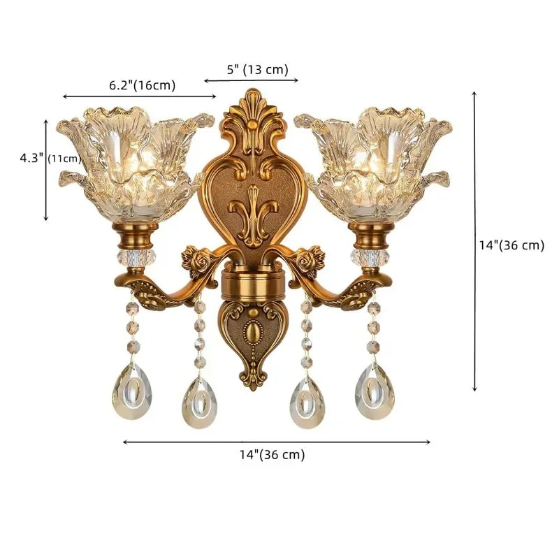 2025 New European Style Retro Crystal Glass Wall Lamp Dual Head Living Room Bedroom Bedside Lamp Corridor Corridor Wall Lamp