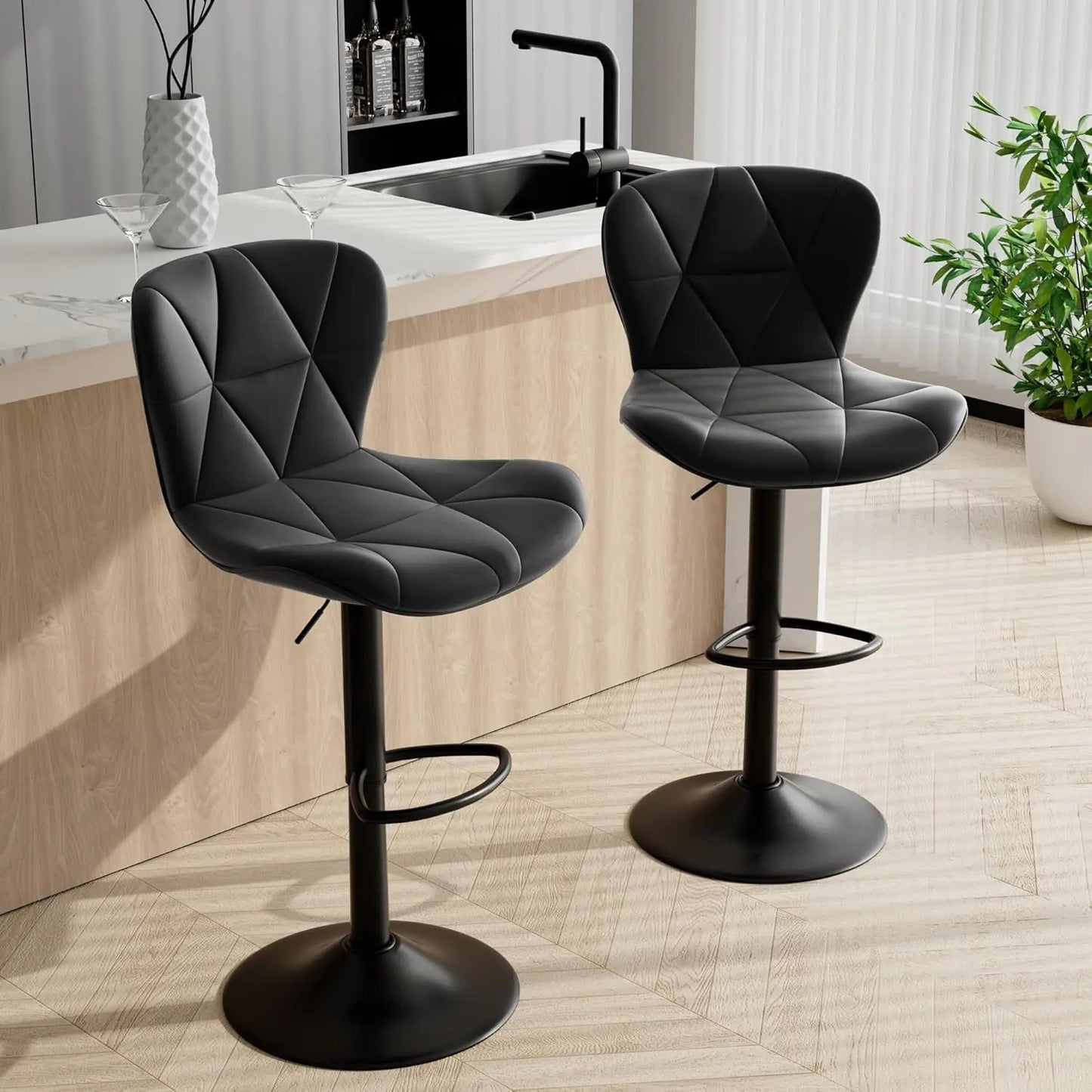 Bar Stools Set of 2,Adjustable Swivel Barstools,Faux Leather Bar Chairs,Upholstered Counter Height with High Backrest forKitchen