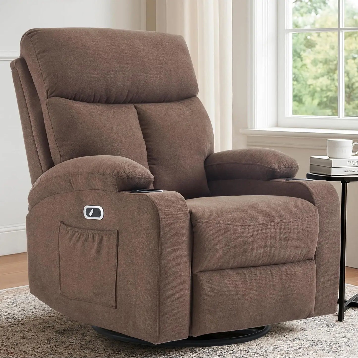Power Swivel Rocker Recliner Chair for Adults,Rocking Recliners Chairs with Massage and Heat for Living Room, Electric Fabric