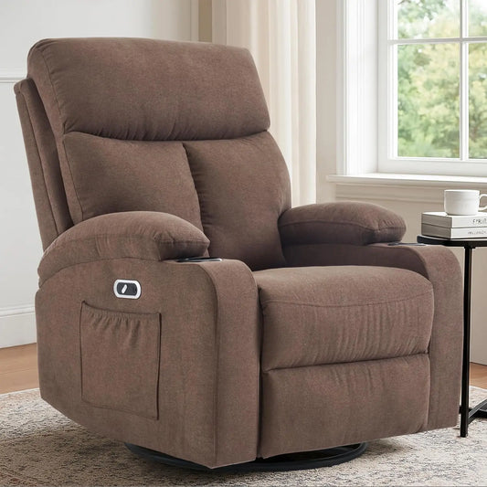 Power Swivel Rocker Recliner Chair for Adults,Rocking Recliners Chairs with Massage and Heat for Living Room, Electric Fabric