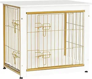 DWANTON Dog Crate Furniture with Cushion, Wooden Kennel Table with Double Doors, Indoor Dog House, Small/Medium/Large/Extra Larg