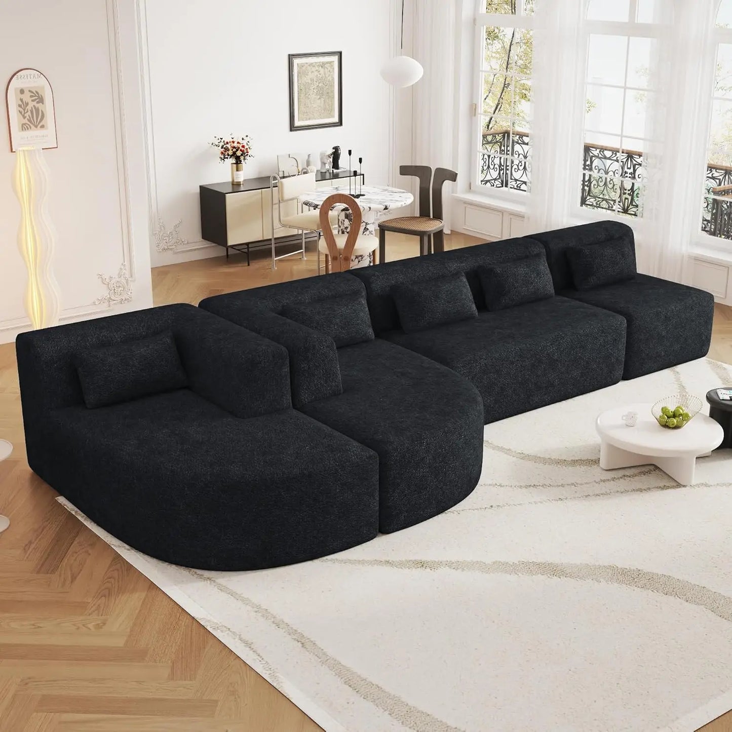 Modular Sectional Sofa, 4 Free Combined Couch, Boucle Fabric Modern Upholstered Sofa with 2 Chaise Lounge