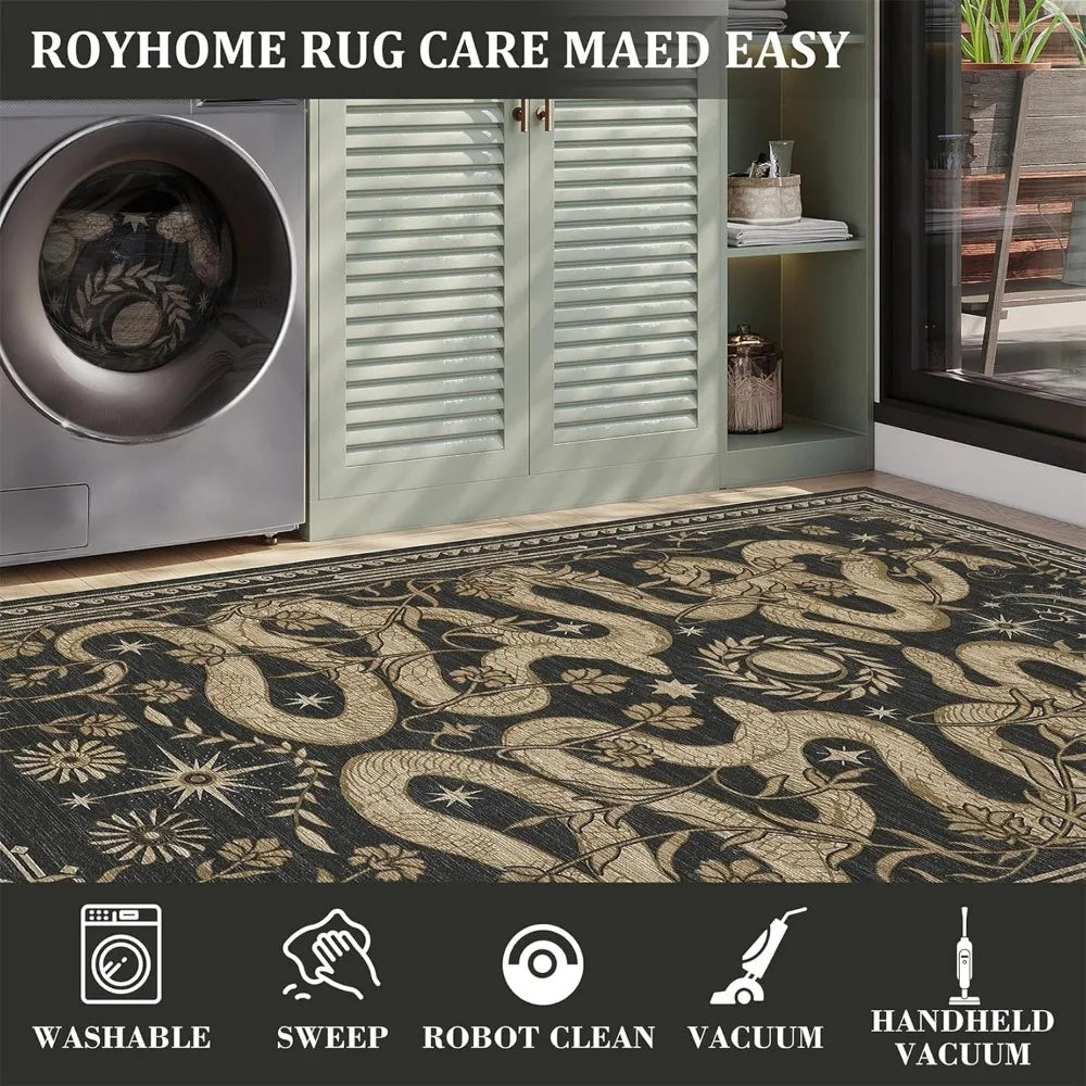 Snake 8 x 10 Rug for Living Room Washable Non Slip Forest Soft Low-Pile Stain Resistant Thin Large Throw Carpet for Bedroom Dini
