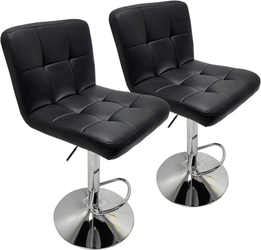 Extra Large Faux Leather Barstools Set of 2 - Adjustable Counter Height Armless Chairs with Larger Base Swivel Stool for Bar
