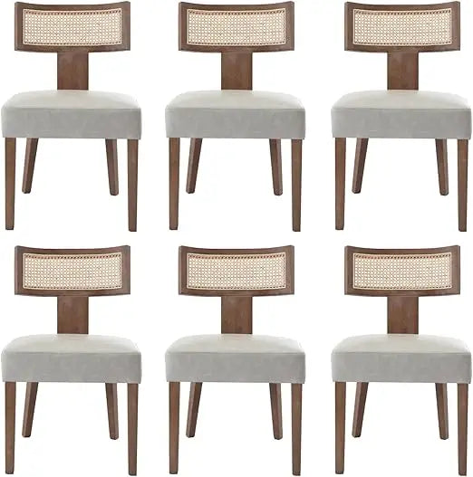 Mid Century Modern Dining Chairs Set of 6, Farmhouse Linen Fabric Upholstered Accent Curved Backrest Kitchen Chairs, with Ha
