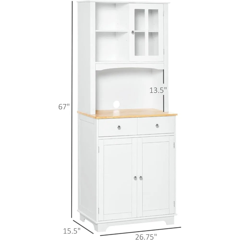 Kitchen Buffet with Hutch, Microwave Cabinet with Framed Doors, Drawers, Open Countertop, Cupboard for Dining Room