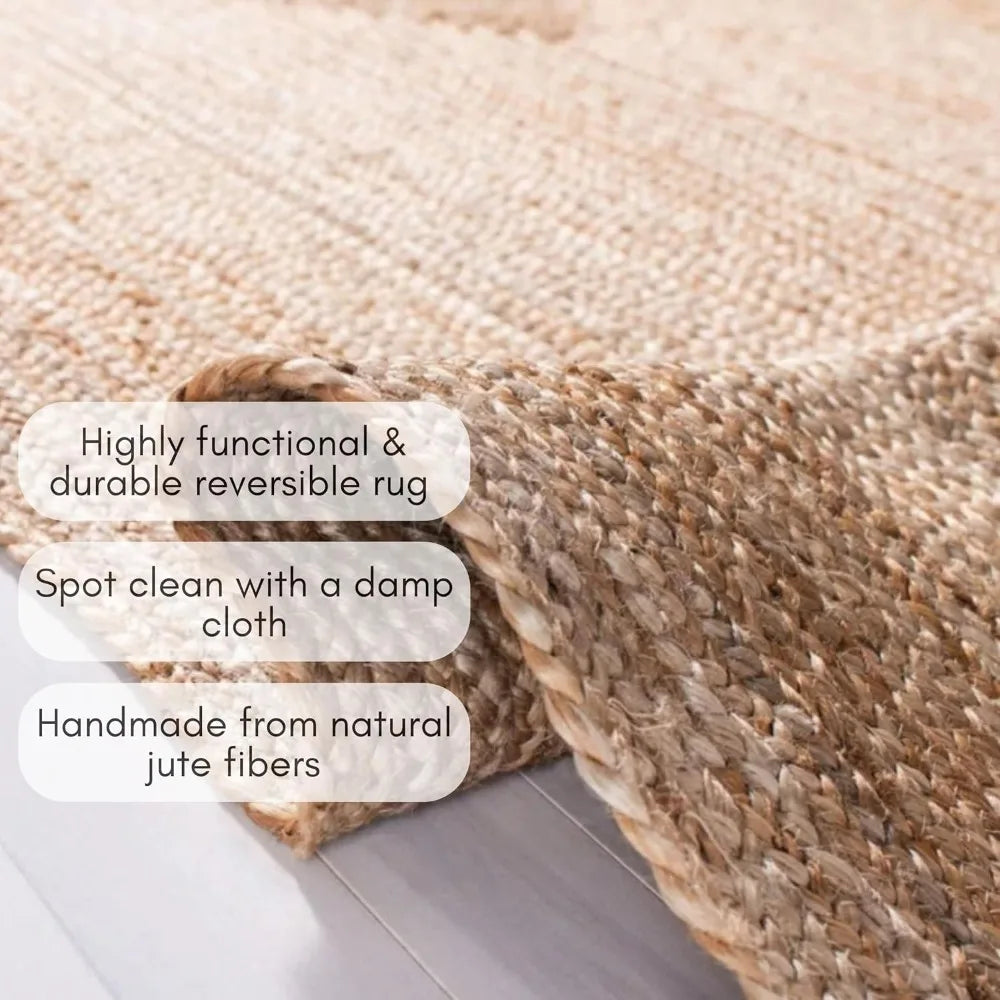Handwoven Jute Area Rug - Feet Natural Yarn - Rustic Vintage Beige Braided Reversible Rectangular Rugs for Bedroom - Kitch