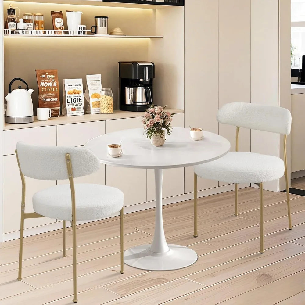 Kitchen Table and Chairs for 2, 24 Dining Table Set for 2 with Boucle Upholstered Chairs, 3 Piece Round Kitchen Table