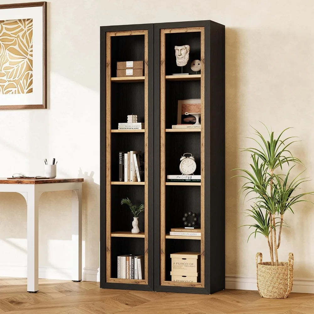 5-Shelf Tall Narrow Bookcase with Open Cubes for Modern Living and Bedroom Storage