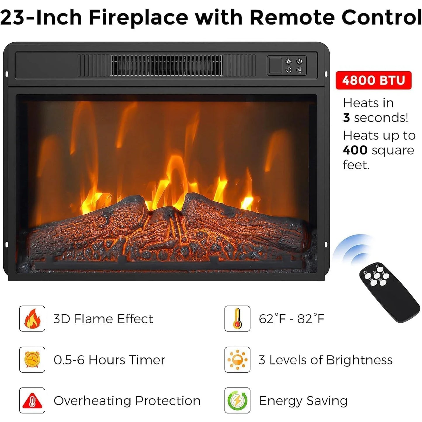 67" TV Stand With 23" Electric Fireplace 3D Flame Remote Control & Storage Cabinets Modern Entertainment Center For Home Decor