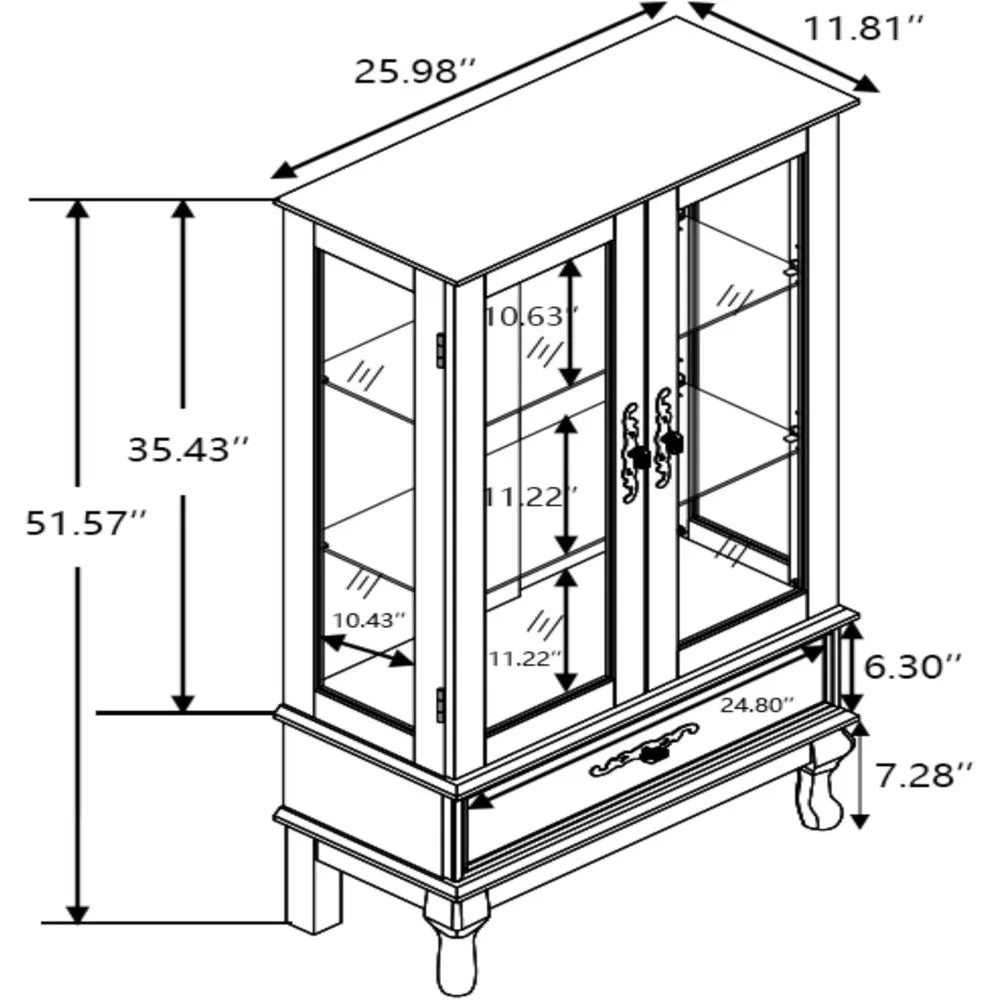 Lighted Curio Cabinet, 52" H Glass Display Cabinet with 3-Tier Adjustable Shelves, China Cabinet with Tempered Glass Doors for L
