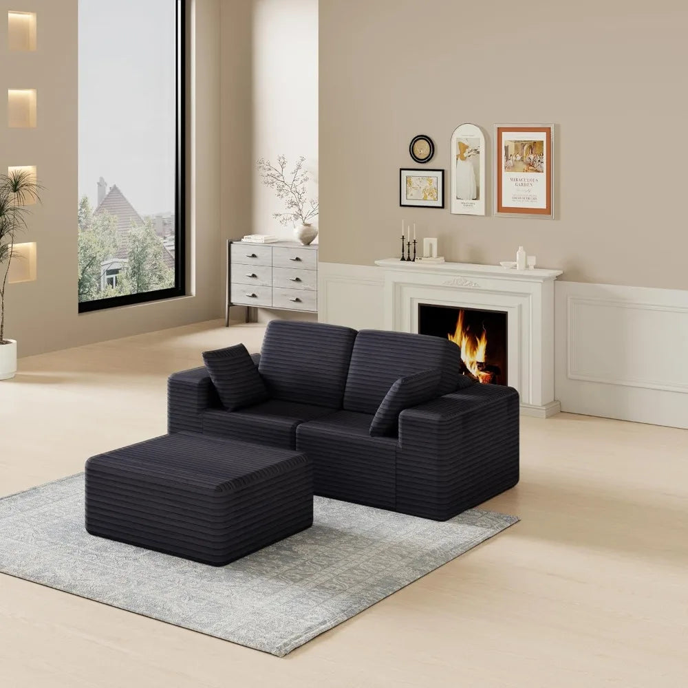 Boneless Couch with Ottoman, Cloud Sofa Modular Sectional Small L-Shaped Sofa, Memory Foam Couch, Upholstered Couches