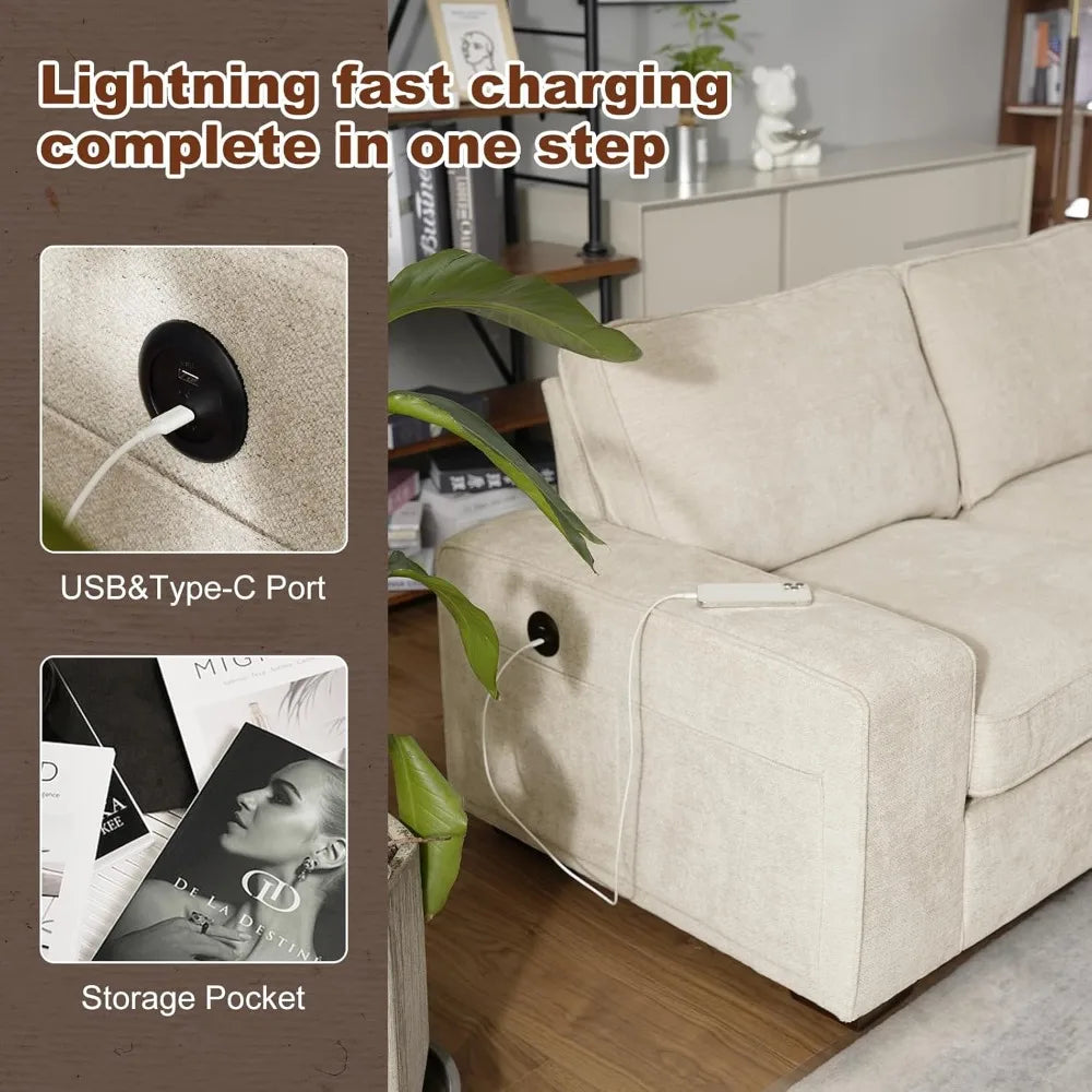 Luxury-Style 99” L-Shape Convertible Sectional Couches Sofas with 190L Storage Chaise,Chenilee Sofas with Removable Cushion