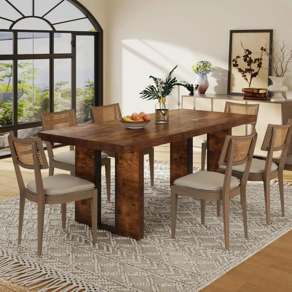 71" Rustic Dining Table for 8, Farmhouse Dinner Table for 6 To 8, Rectangular Kitchen Table with Heavy Duty Legs for Dining Room