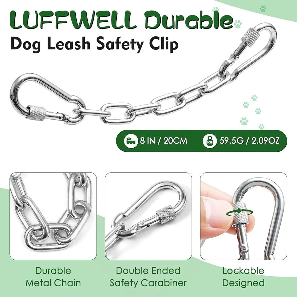Dog Collar Safety Clip Heavy Duty Metal Backup Connector Chew Proof Double Ended Carabiner Leash Attachment Durable Dog Leash