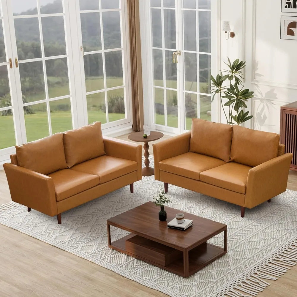 80" Faux Leather Couch, Mid Century Modern Sofa Living Room, 3 Seater Sofa for Small Space Bedroom Office Apartment