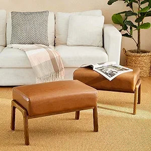 15.5"(H) Footrest Stool, Leatherette Ottoman, Accent Padded Sofa Foot Stool for Accent Chair, Wood Frame Foot Rest Ottoman for