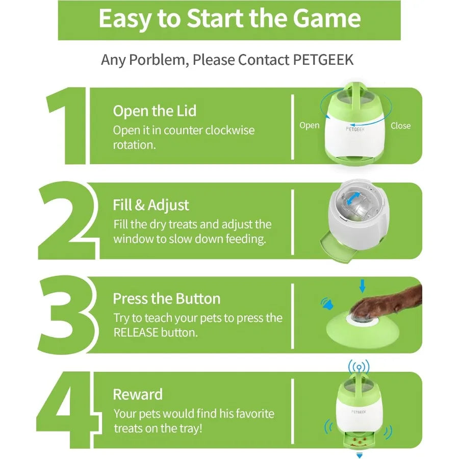 Dog Treat Dispenser with Button Automatic Dog Feeder with Remote Control and Dual Power Supply Dogs Puzzle Toys and Interactive