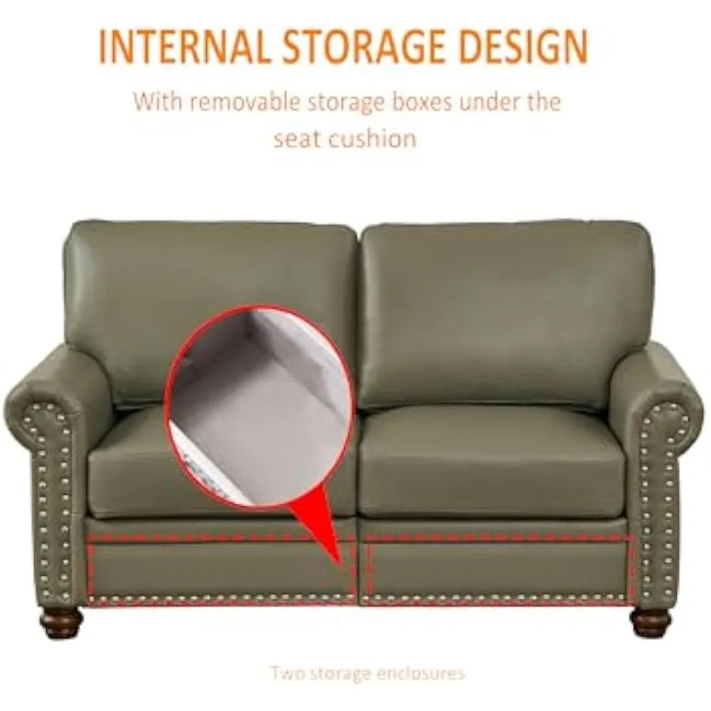 3 Pieces Faux Leather Living Room Sofa Set,82.68" 3-Seaters Couch,Loveseat&Chair with Hidden Storage, Solid Wood Frame and Legs