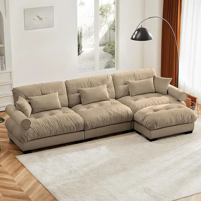 130"Oversized Couch, 3 Seater Modular Sectional Sofa,Large L Shaped Sectional Couches for Living Room, Fluffy Couch Set,3 Seater