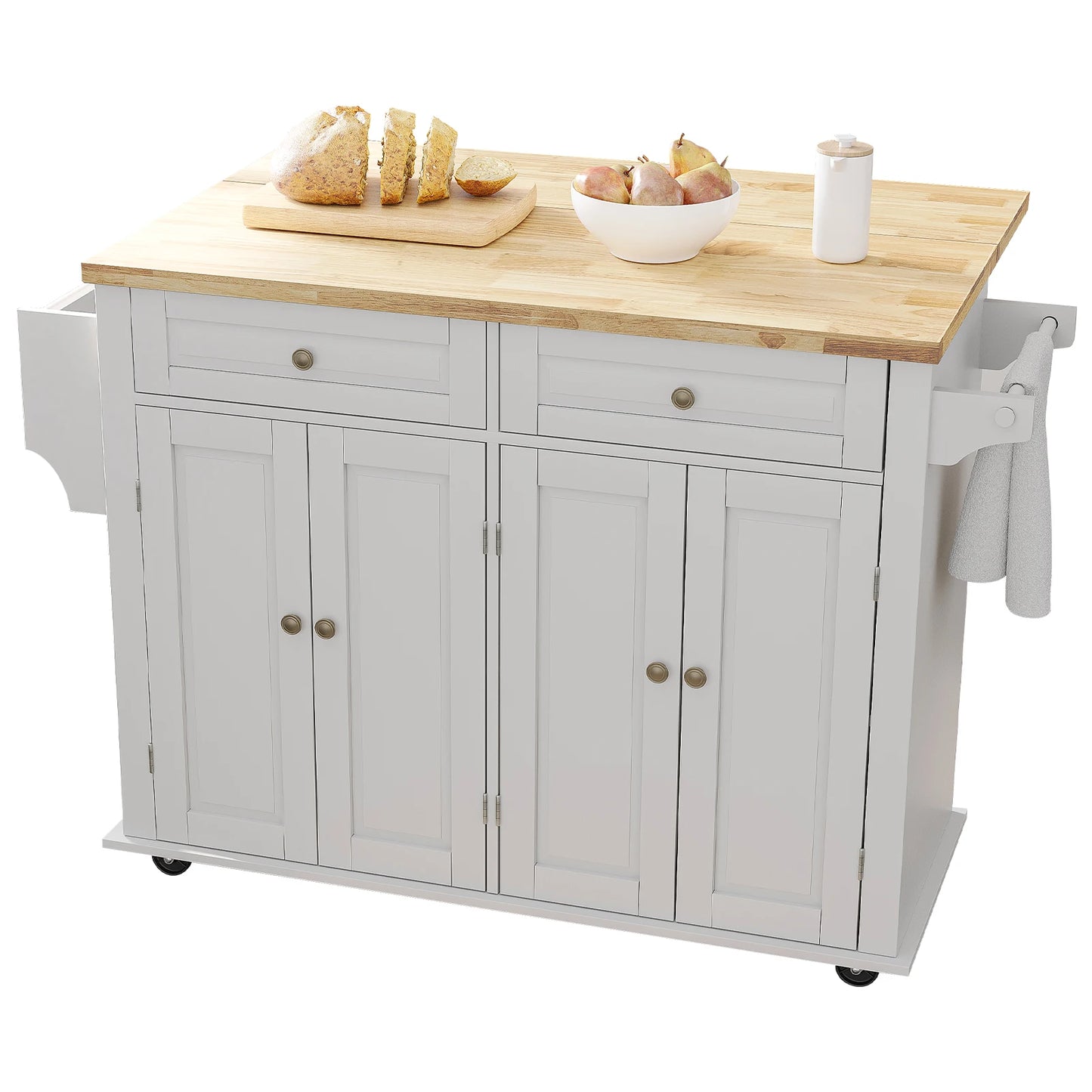 Rolling Kitchen Island with Drop Leaf – Movable Kitchen Carts on Wheels Island with Storage Cabinet, Island Table for Kitchen