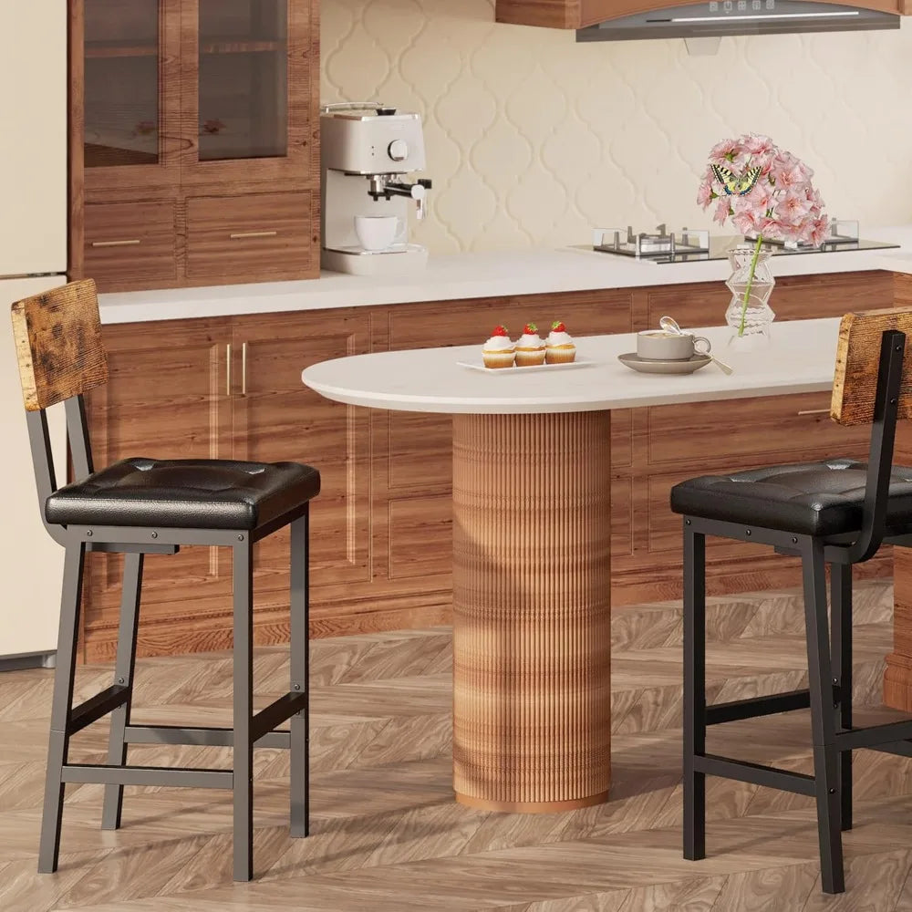 Bar Stools Set of 2, 16.5in Square PU Upholstered Barstools with Back and Footrest, Thick Cushion Stools for Kitchen Island