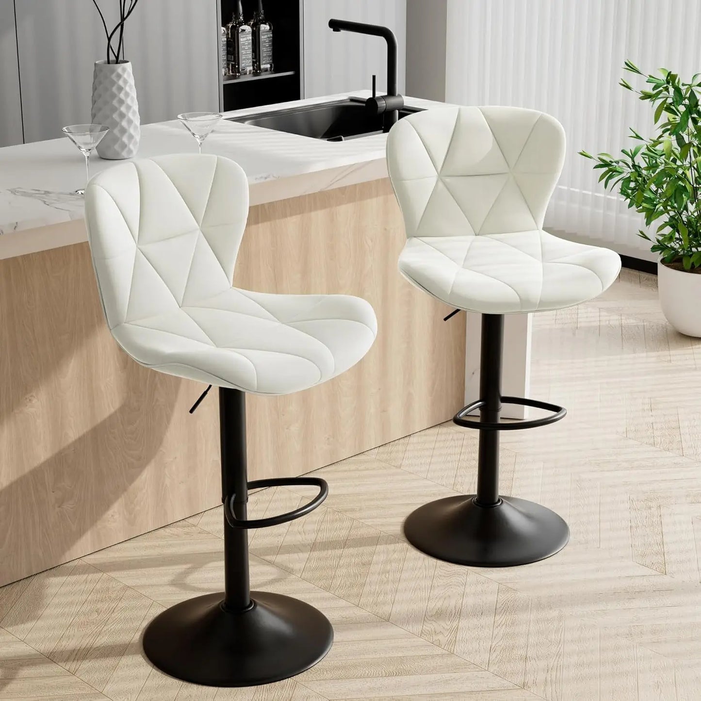 Bar Stools Set of 2,Adjustable Swivel Barstools,Faux Leather Bar Chairs,Upholstered Counter Height with High Backrest forKitchen
