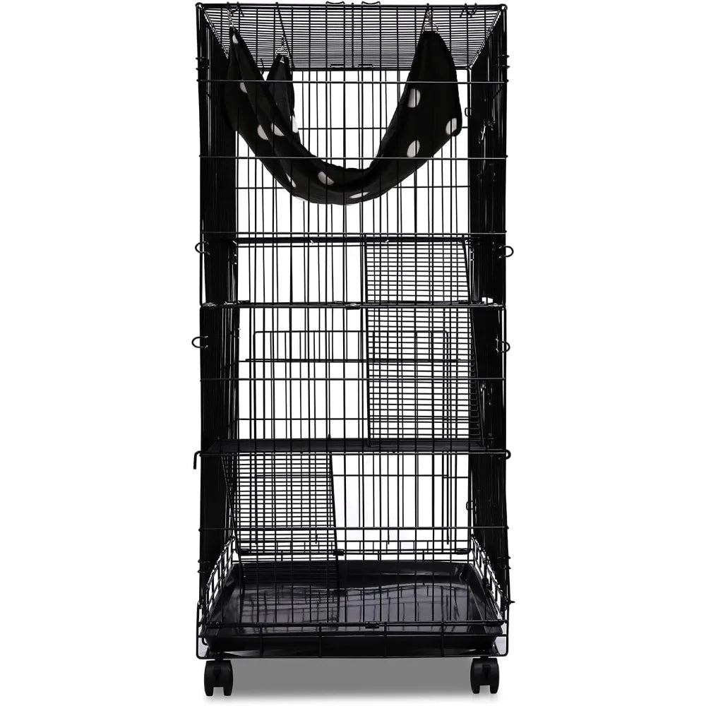 3 Tier 43 Inch Cat Cages Indoor,Cat Enclosure for Kitten,Cat Crate Enclosure Playpen,Metal Indoor Cat Cage, Cat Kennels for Cats