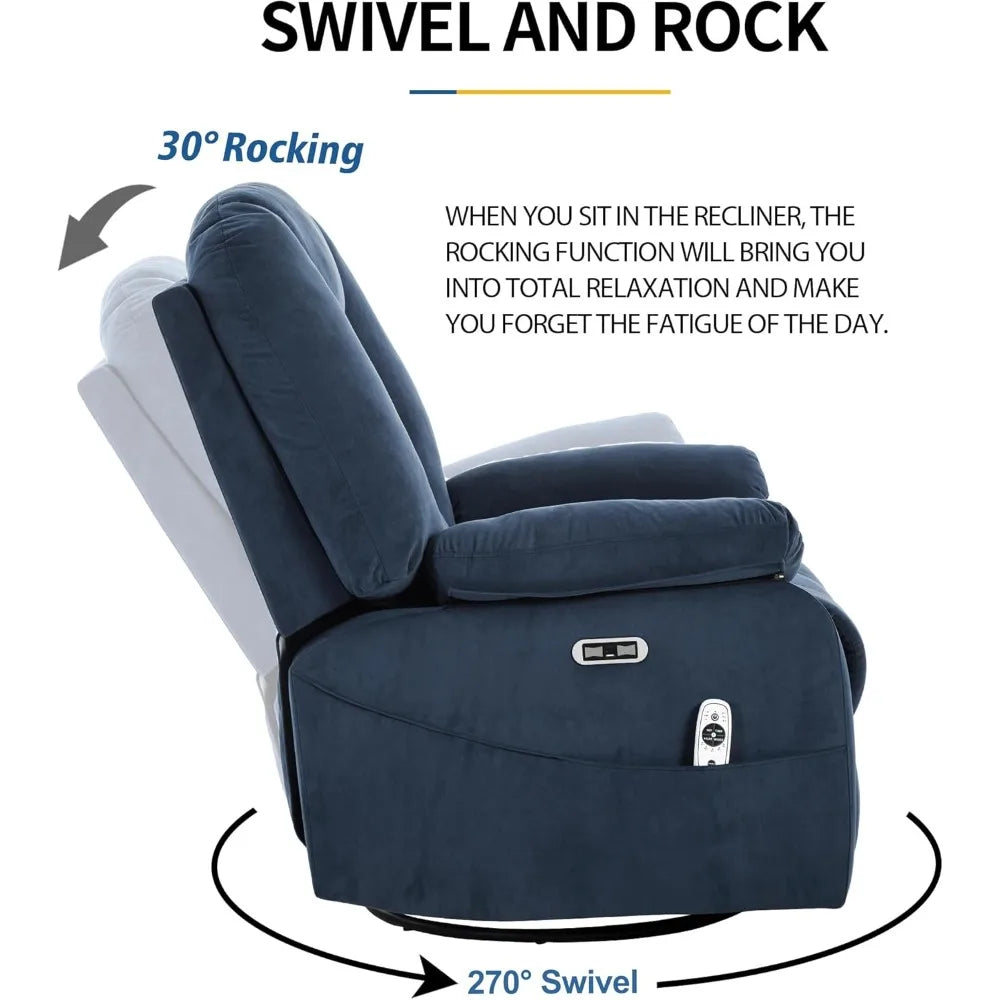 Power Swivel Rocker Recliner Chair for Adults,Rocking Recliners Chairs with Massage and Heat for Living Room, Electric Fabric