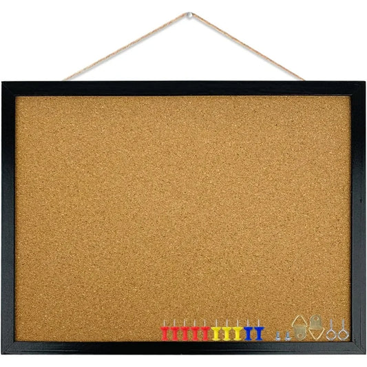 Black Cork Bulletin Board, 17.7 X 13.3 inches with Oak Wood Finish Frame, for Wall Office Home and School