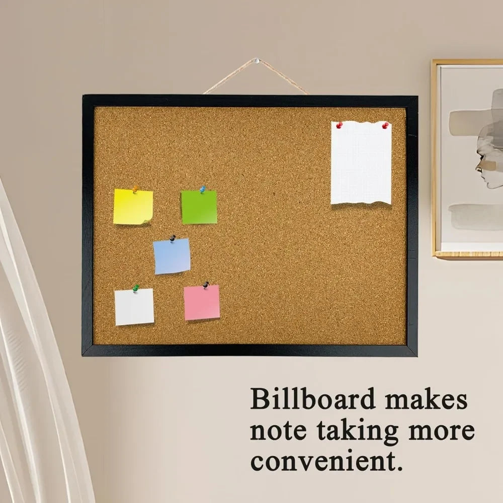 Black Cork Bulletin Board, 17.7 X 13.3 inches with Oak Wood Finish Frame, for Wall Office Home and School