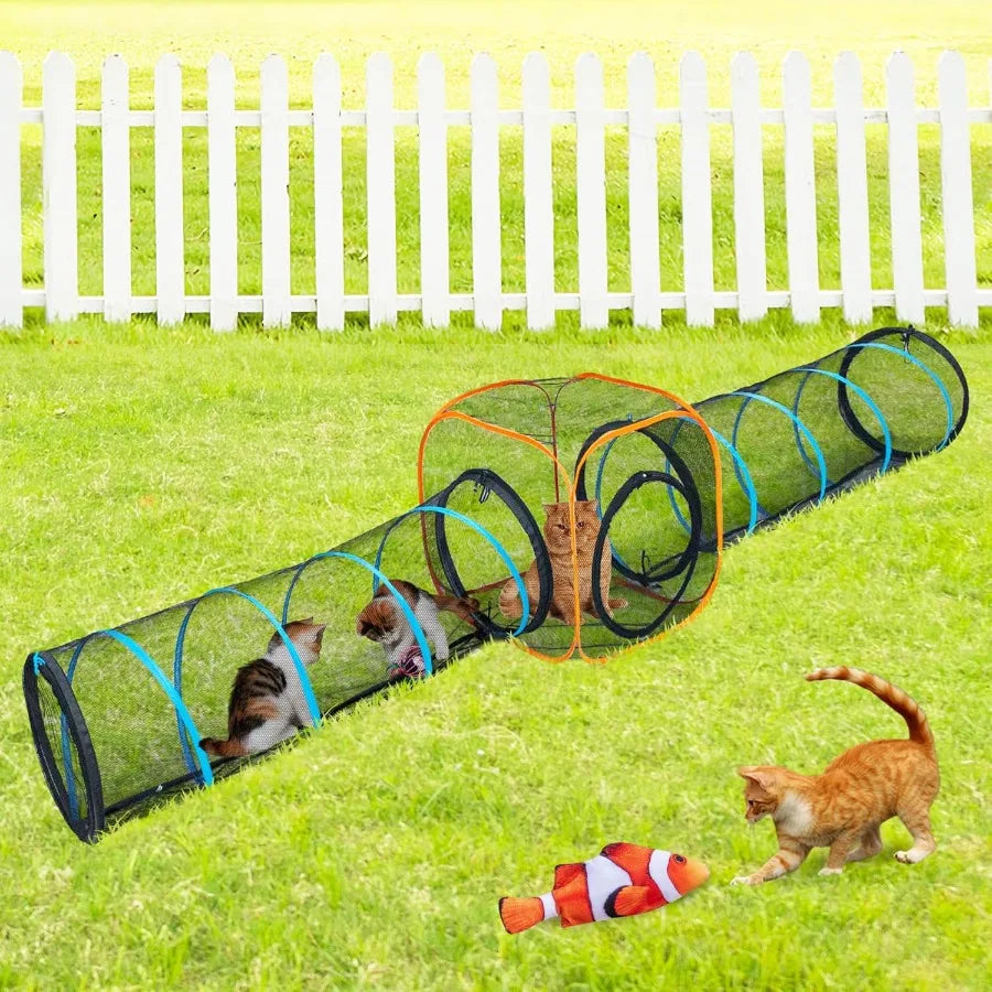 Cat Play Tunnel + Cube with Three Ways for Indoor and Outdoor Kitty Play House Cat Enclosures Collapsible Kitty Tent Kitten Toy