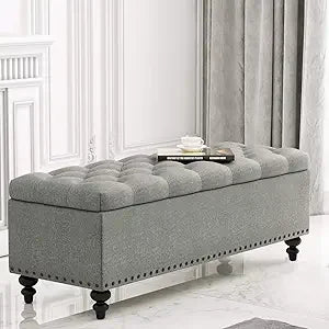 Button-Tufted Ottoman with Storage in Upholstered Fabrics, Large Storage Bench for Bedroom, Living Room, Entryway, Ottoman Benc