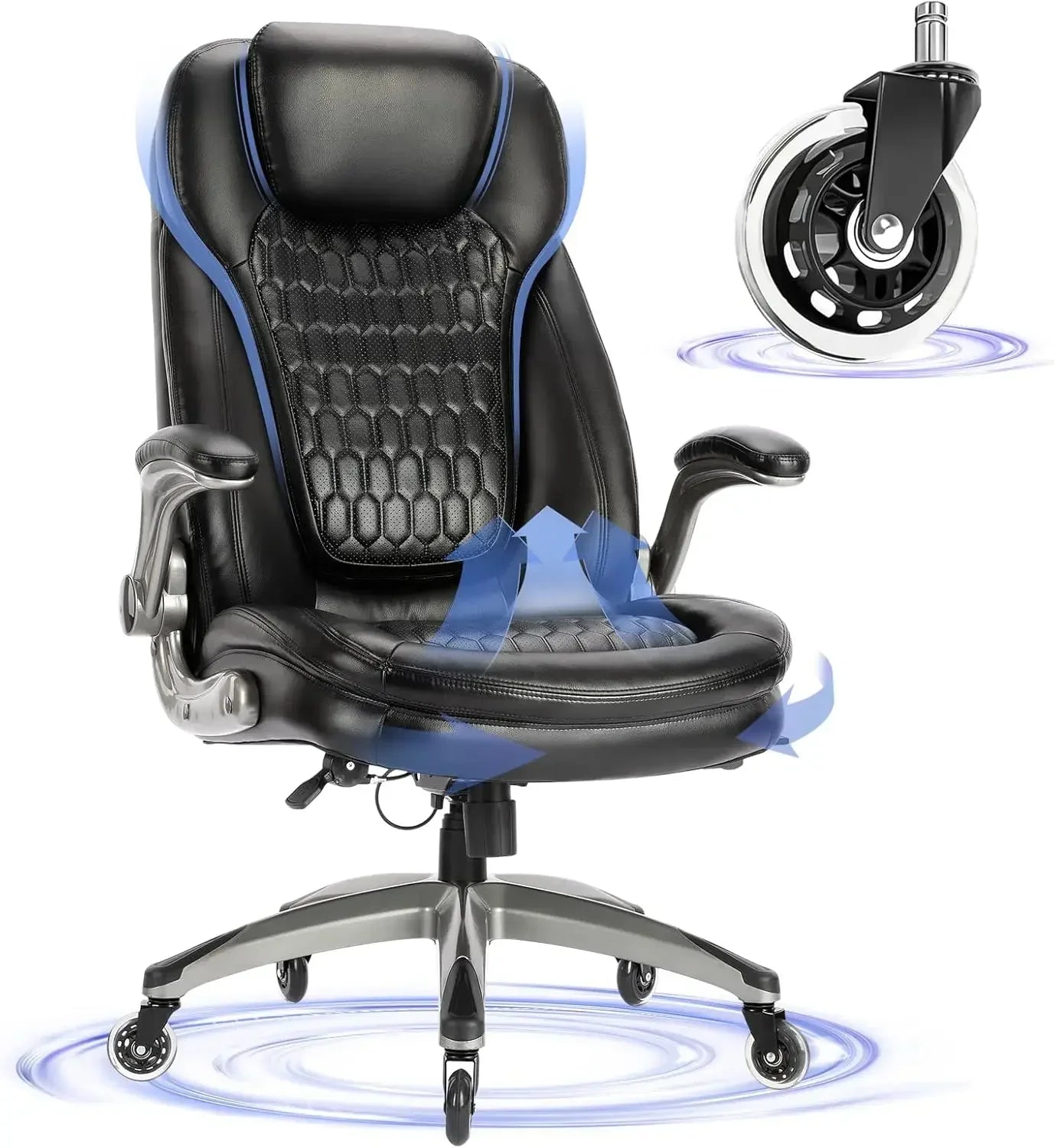 Executive Office Chair-Ergonomic Computer Desk Chairs, High Back Leather Chairs w/Padded Flip-up Arms, Swivel Home Office Chair