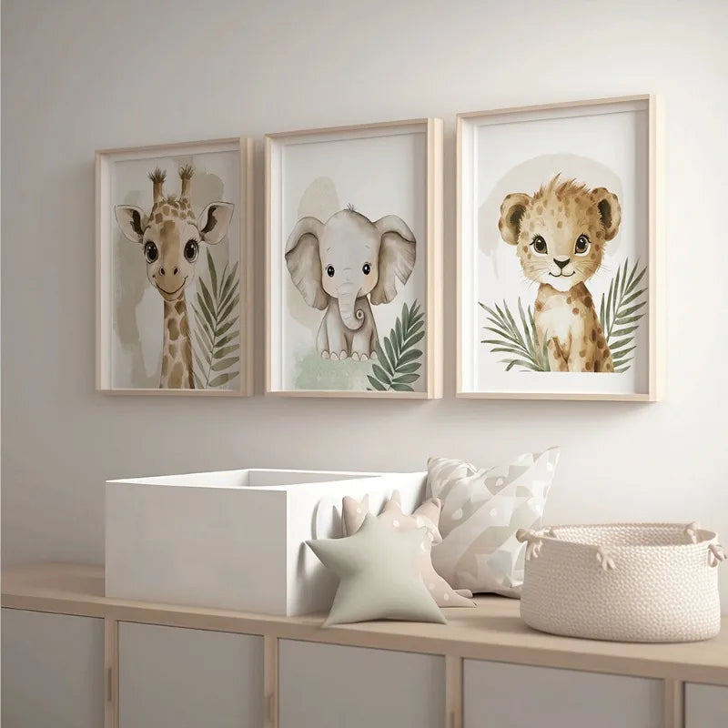 3pcs Safari & Jungle Animal Canvas Prints Set - Frameless Wall Art for Nursery, Living Room, Bedroom Decor, Safari Room Decor