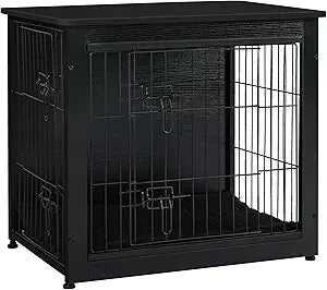 DWANTON Dog Crate Furniture with Cushion, Wooden Kennel Table with Double Doors, Indoor Dog House, Small/Medium/Large/Extra Larg