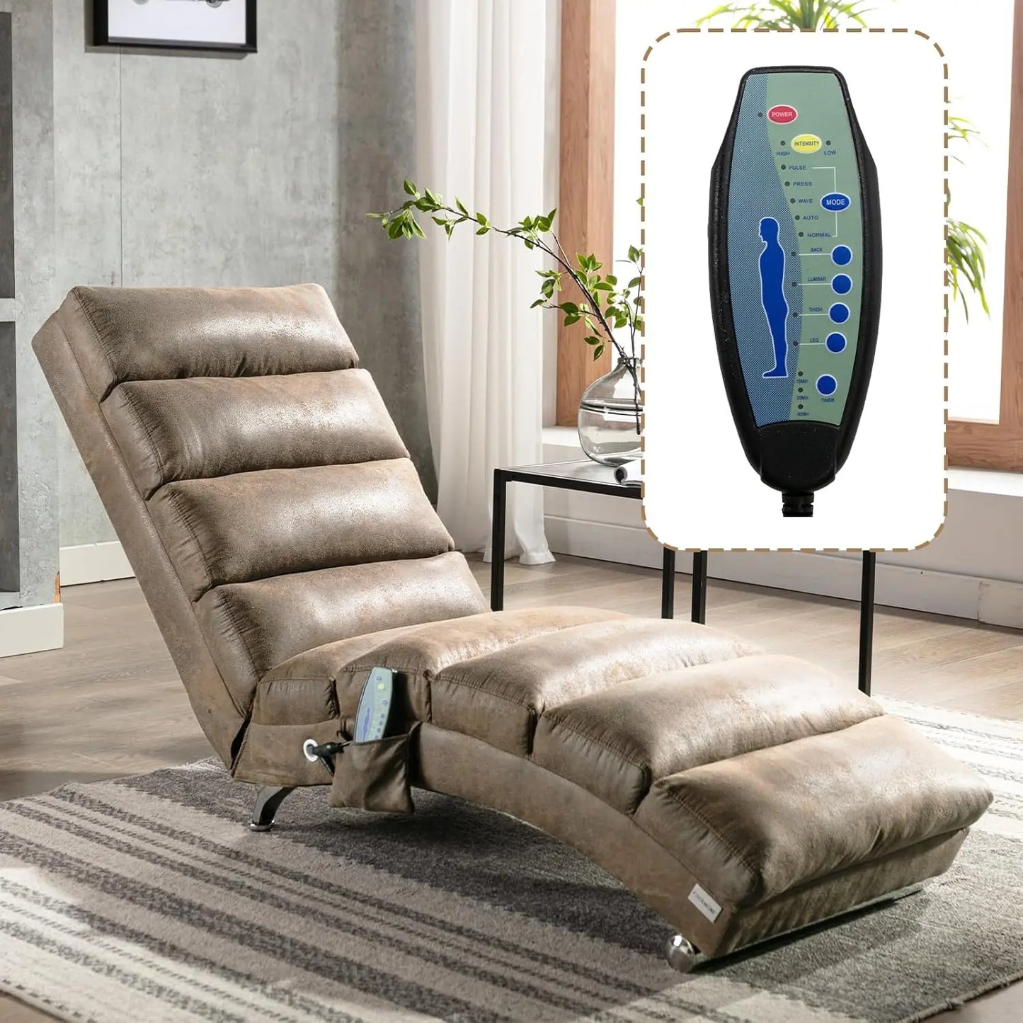Chaise Lounge Chair Indoor, Upholstered Massage Chair with 5 Modes, Ergonomic Electric Recliner Chair, Modern Long Lounger