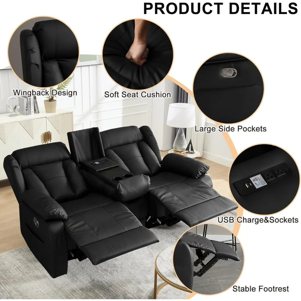 Loveseat Recliner Sofa, RV Recliner Couch, Manual Reclining Loveseat with Console for Living Room, Home Theater Seating