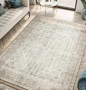 "8x10 Machine Washable Rug with Non-Slip Bottom - Perfect for Living, Dining, and Bedroom Spaces - Vintage Style, Easy to Clean"