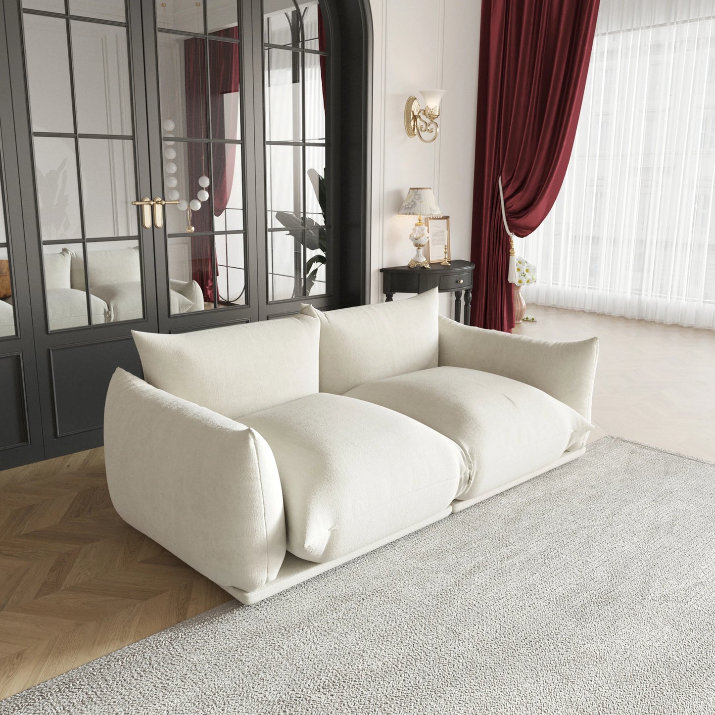 Love Seat Chenille Couch Mid-Century Sofa Deep Love Seat Couches 77" Plush Sofas Furniture for Small Spaces Living Room Bedroom