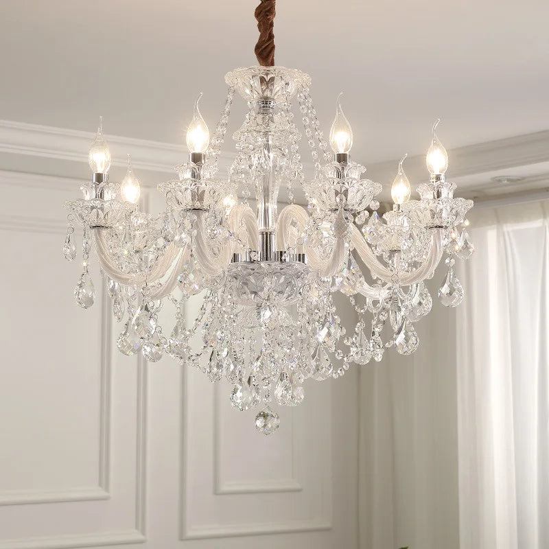 French Lustre Crystal E14 Chandelier Living Room Decor White Glass Pendant Lights Led Ceiling Chandelier For Bedroom Led Lampara