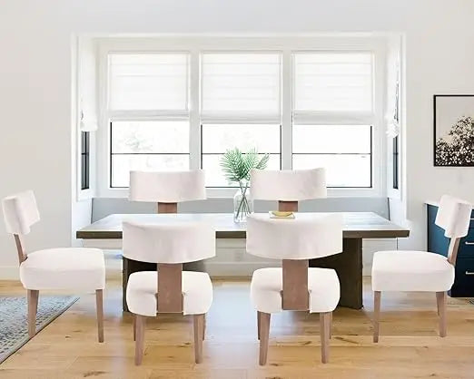 Mid Century Modern Dining Chairs Set of 6, Farmhouse Linen Fabric Upholstered Accent Curved Backrest Kitchen Chairs, with Ha