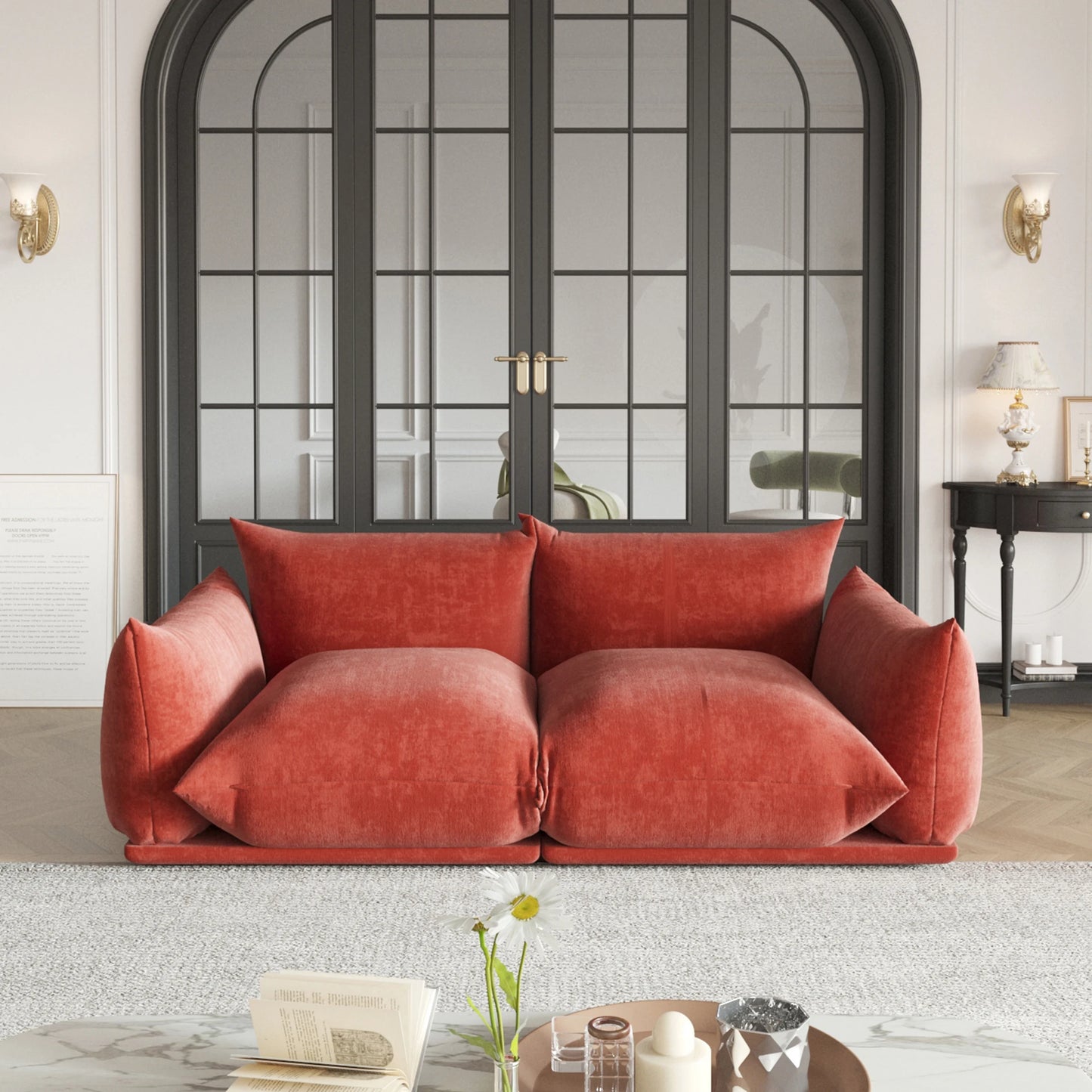 Love Seat Chenille Couch Mid-Century Sofa Deep Love Seat Couches 77" Plush Sofas Furniture for Small Spaces Living Room Bedroom