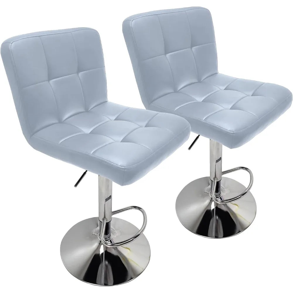 Extra Large Faux Leather Barstools Set of 2 - Adjustable Counter Height Armless Chairs with Larger Base Swivel Stool for Bar
