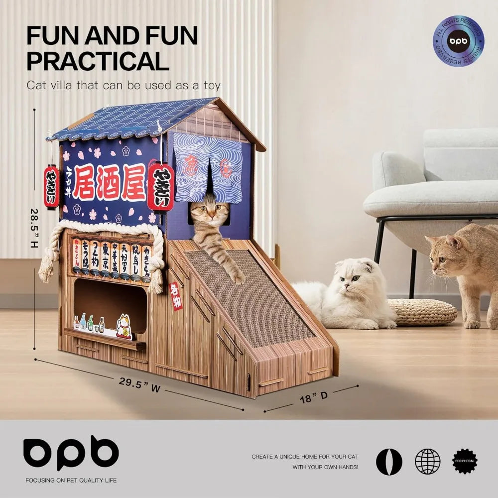 Cardboard Cat House for Indoor,Cat Scratcher House,Cat House with Scratchers,(29.5inx28.5inx18in),Double Cat Bed.