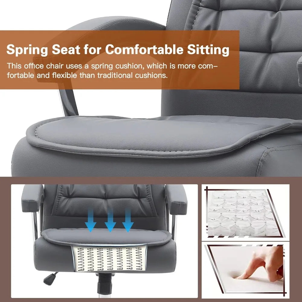 Executive Office Chair Adjustable Leather High Back Swivel Office Desk with Padded Armrest 350lbs Task