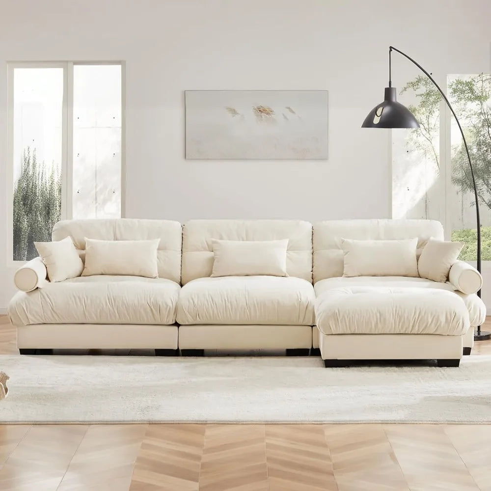 130"Oversized Couch, 3 Seater Modular Sectional Sofa,Large L Shaped Sectional Couches for Living Room, Fluffy Couch Set,3 Seater
