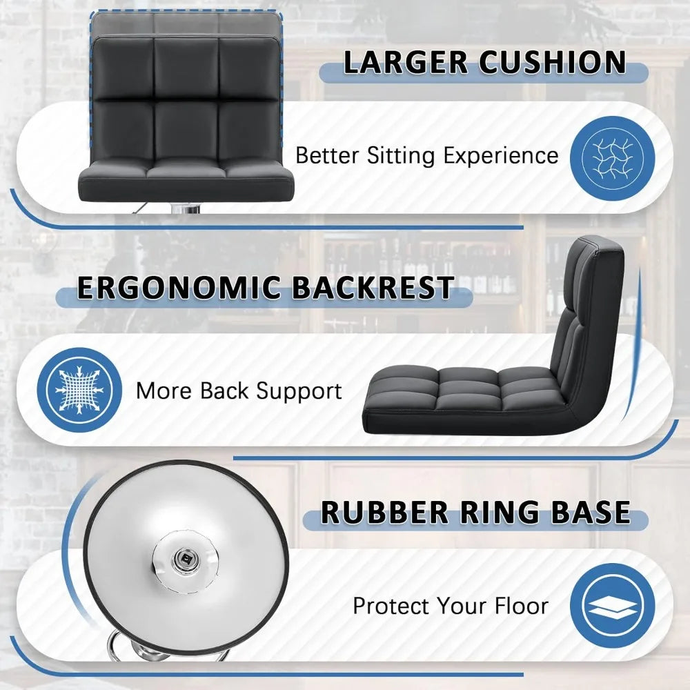 Bar Stools Modern PU Leather Adjustable Swivel Barstools, Armless Hydraulic Kitchen Counter Bar Stool Extra Height Square