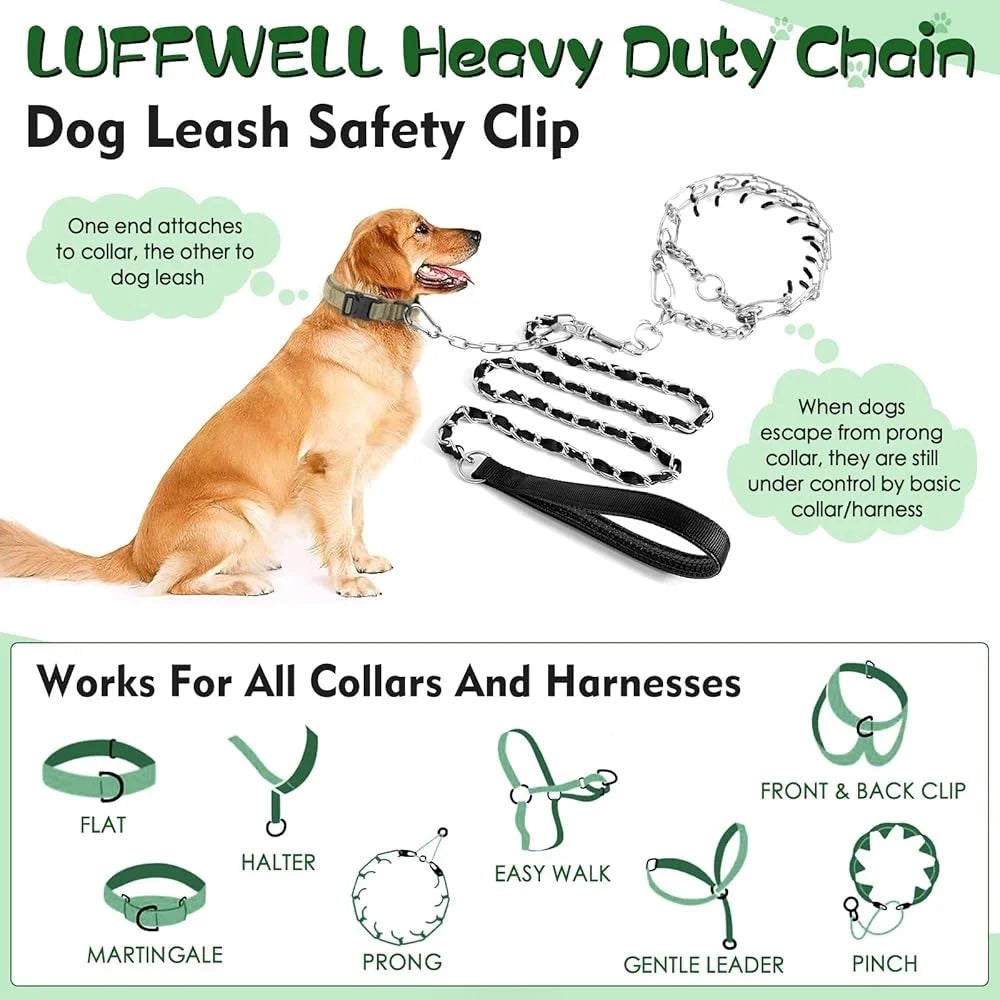 Dog Collar Safety Clip Heavy Duty Metal Backup Connector Chew Proof Double Ended Carabiner Leash Attachment Durable Dog Leash