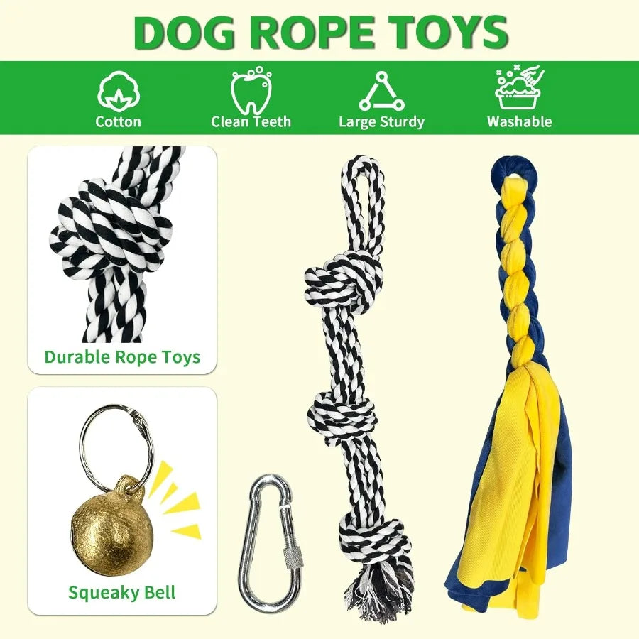 Tether Tug Outdoor Dog Toy Interactive Exercise Game in Yard Tether Tug with 2 Rope Toy and Bell for Large Medium Small Dog Pul